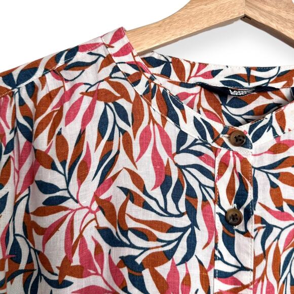 Lands End 100% Linen Ivory Multi Dyed Leaves A Line Long Sleeve Tunic Women's 18 - Picture 5 of 11